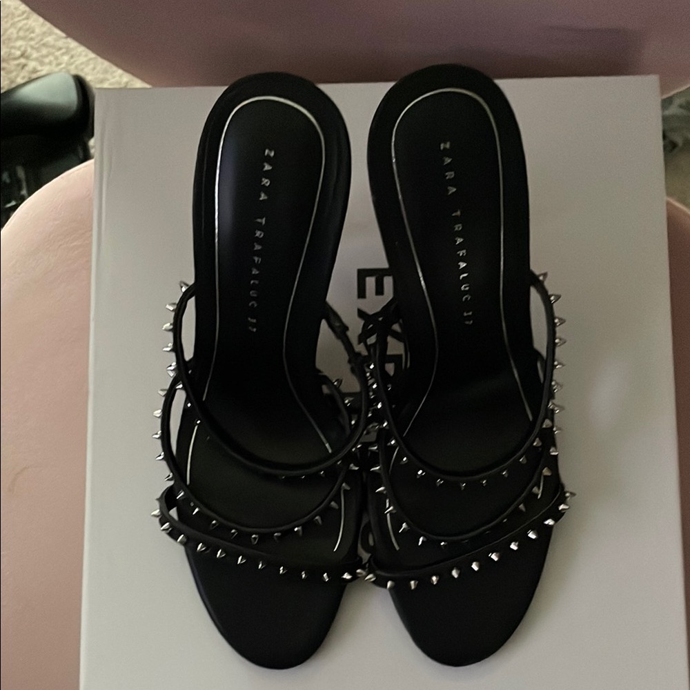 Zara Black Studded Heeled Sandals - Picture 2 of 4